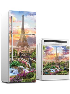 Sticker Art Buzdolabı ve Bulaşık Makinası Beyaz Eşya Sticker Kaplama Paris Kolaj