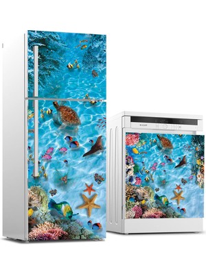 Sticker Art Buzdolabı ve Bulaşık Makinası Beyaz Eşya Sticker Kaplama Sualtı Dünyası