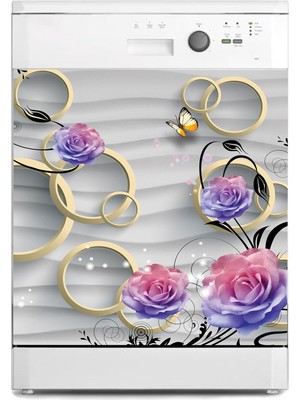Sticker Art Bulaşık Makinesi Sticker Kaplama Beyaz Eşya Kaplama 3D Gül Yuvarlak