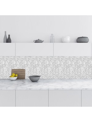 Sticker Art Mutfak Tezgah Arası Folyo Fayans Kaplama Folyosu 3D Gri Çiçek 60X100 cm