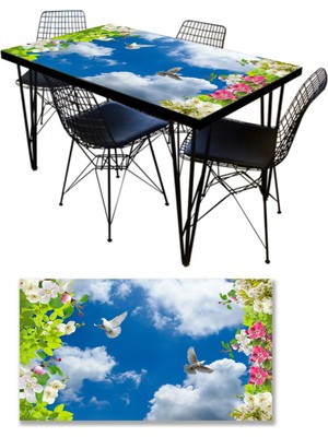 Sticker Art Masa Kaplama Folyosu Mobilya Masa Kaplama Folyoları Gökyüzü Çiçek Kuş