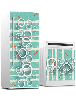 Sticker Art Buzdolabı ve Bulaşık Makinası Beyaz Eşya Sticker Kaplama Daire Kuşlar