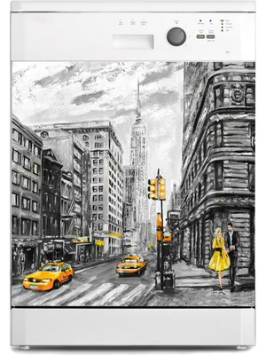 Sticker Art Bulaşık Makinesi Sticker Kaplama Beyaz Eşya Kaplama Newyork Yağlıboya