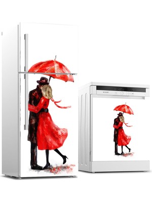Sticker Art Buzdolabı ve Bulaşık Makinası Beyaz Eşya Sticker Kaplama Romantik Şemsiye Yağlıboya