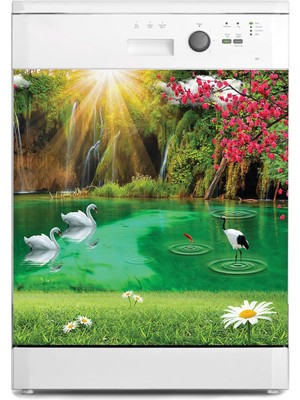 Sticker Art Bulaşık Makinesi Sticker Kaplama Beyaz Eşya Kaplama Göl Papatya