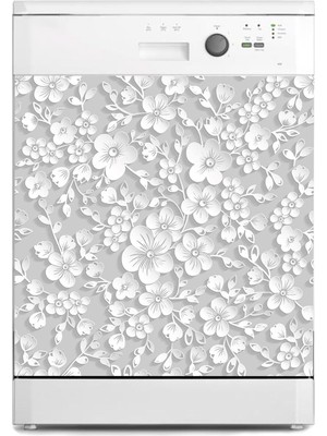 Sticker Art Bulaşık Makinesi Sticker Kaplama Beyaz Eşya Kaplama 3D Gri Çiçek