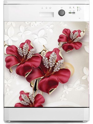 Sticker Art Bulaşık Makinesi Sticker Kaplama Beyaz Eşya Kaplama 3D Kırmızı Gül
