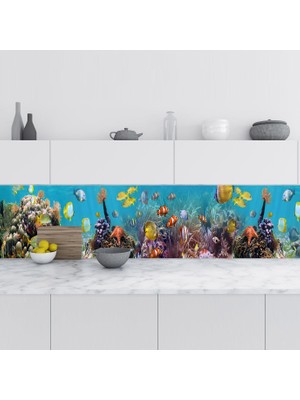 Sticker Art Mutfak Tezgah Arası Folyo Fayans Kaplama Folyosu Sualtı Dünyası 60X300 cm