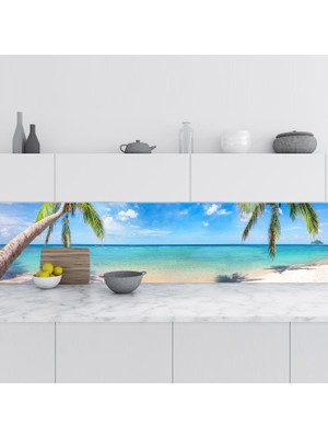 Sticker Art Mutfak Tezgah Arası Folyo Fayans Kaplama Folyosu Tropikal Plaj 60X400 cm