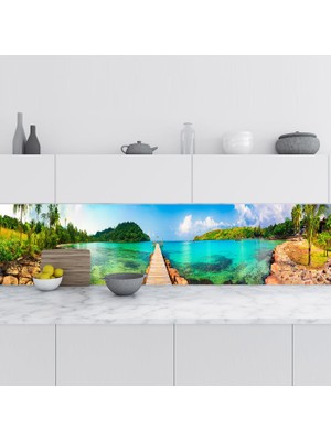 Sticker Art Mutfak Tezgah Arası Folyo Fayans Kaplama Folyosu Tropikal Iskele 60X400 cm