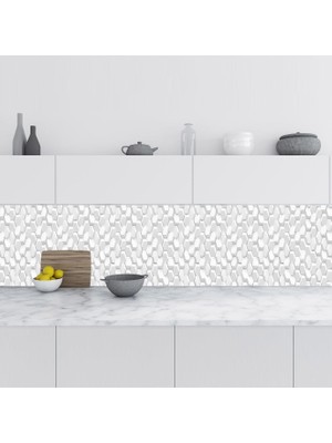 Sticker Art Mutfak Tezgah Arası Folyo Fayans Kaplama Folyosu Beyaz Altıgen 60X400 cm