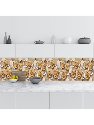 Sticker Art Mutfak Tezgah Arası Folyo Fayans Kaplama Folyosu Golden Rose 60X300 cm