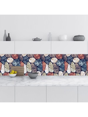 Sticker Art Mutfak Tezgah Arası Folyo Fayans Kaplama Folyosu Mermer Taş Doku 60X400 cm