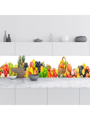 Sticker Art Mutfak Tezgah Arası Folyo Fayans Kaplama Folyosu Meyve Sebze 60X500 cm