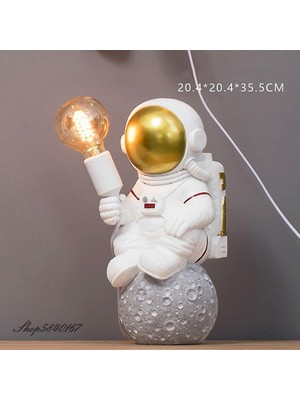 Xinh Modern Astronot Masa Lambası Art Deco Reçine Lamba Masa Yatak Odası Lamba Yaratıcı Oturma Odası Loft Dekorasyon Uzay Adam Masa Işık LED (Pil Altın) (Yurt Dışından)