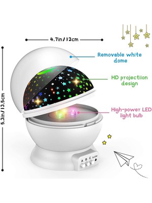 Yıldızlı Gökyüzü Projektör Gece Işık 8 Işık Efekti Modları / USB Soket / 360 ° Dönme - 2021'DE Çocuklar Için Popüler Hediye, (Beyaz)