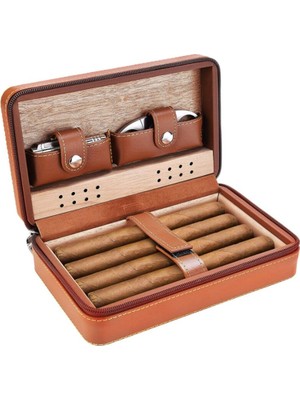 Puro Depolama Puro Humidors Puro Neme Durumda Taşınabilir Cedar Ahşap Deri Seyahat Neme Nemlendirici Set Hediye Kutusu | Puro Aksesuarları