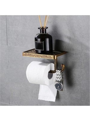 Tuvalet Kağıdı Tutucu Vintage Metal Mutfak Kağıt Tutucu Rulo Doku Raf Duvara Monte Banyo Tuvalet Havlu Retro Depolama Raf | Kağıt Tutucular (Altın)
