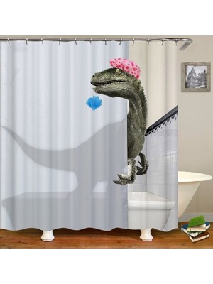 Sevimli Mayo Dinozor Baskılı Duş Perdesi Su Geçirmez Banyo Perdesi Duş Aksesuarları Duş Perdesi | Duş Perdesi (180X180 Cm)