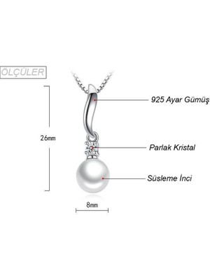 Mimozaavm 925 Ayar Damgalı Inci Taşlı Gümüş Kaplama Bayan Kolye