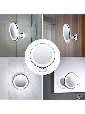 Xhang LED Işıklı 10X Büyüteç Makyaj Aynası Vantuzlu, 360 Derece Dönen Ayarlanabilir, Duş Tıraş Aynaları | Banyo Aynaları