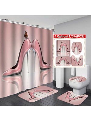 Xhang 4-Piece Sethigh Pembe Topuklu Su Geçirmez Banyo Duş Perdesi Tuvalet Kapağı Banyo Mat Kaymaz Halı Set Banyo Aksesuarları ile 12 Kanca (180 cm * 180 Cm)(Yurt Dışından)