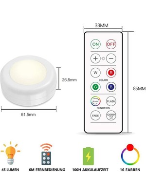 Xhang 6 Dolap Aydınlatma LED Gece Lambası Uzaktan Kumanda ile LED Gece Lambası Kabine Işıkları Altında Dolap Pille Çalışan Dolap Işık Dolaplar Için Mutfak Yatak Odası Koridor (16 Renkler), (Beyaz)