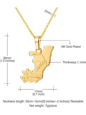Xhang (Kongo Cumhuriyeti) Ulus Haritası Kolye Yurtseverlik Takı 18 K Altın Kaplama Kolye (Yurt Dışından)