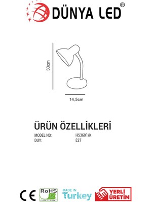 Dünya Led Dünya LED HS3601-K Masa Lambası Kırmızı Renk Yüksek Lümen Pratik Kullanım