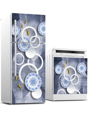 Sticker Art Buzdolabı ve Bulaşık Makinası Beyaz Eşya Sticker Kaplama Mavi Süsleme
