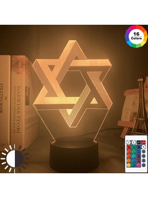 Xinh 3D Optik Akrilik Gece Işık Lambası Mogen David Ev Dekorasyon İçin Renk Değişen Nightlight Hediye Kalkanı David Masa Lambası | Masa Lambaları (Yurt Dışından)