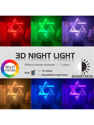 Xinh 3D Optik Akrilik Gece Işık Lambası Mogen David Ev Dekorasyon İçin Renk Değişen Nightlight Hediye Kalkanı David Masa Lambası | Masa Lambaları (Yurt Dışından)