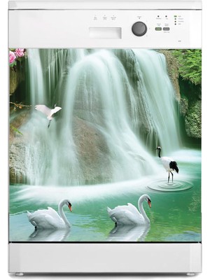 Sticker Art Bulaşık Makinesi Sticker Kaplama Beyaz Eşya Kaplama Şelale Manzara