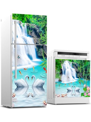 Sticker Art Buzdolabı ve Bulaşık Makinası Beyaz Eşya Sticker Kaplama 3D Doğal Şelale