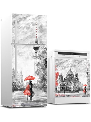 Sticker Art Buzdolabı ve Bulaşık Makinası Beyaz Eşya Sticker Kaplama Berlin Yağlıboya