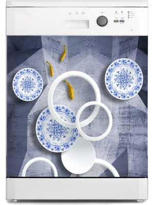 Sticker Art Bulaşık Makinesi Sticker Kaplama Beyaz Eşya Kaplama Mavi Süsleme