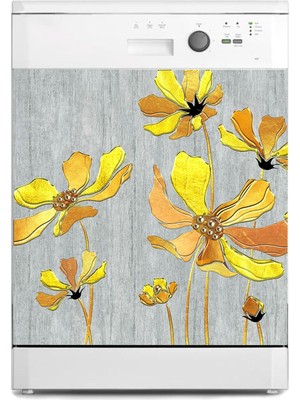 Sticker Art Bulaşık Makinesi Sticker Kaplama Beyaz Eşya Kaplama Sarı Peri Çiçek