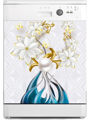 Sticker Art Bulaşık Makinesi Sticker Kaplama Beyaz Eşya Kaplama 3D Çiçek ve Kelebek