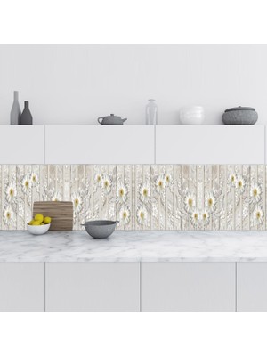 Sticker Art Mutfak Tezgah Arası Folyo Fayans Kaplama Folyosu Beyaz Papatya 60X200 cm