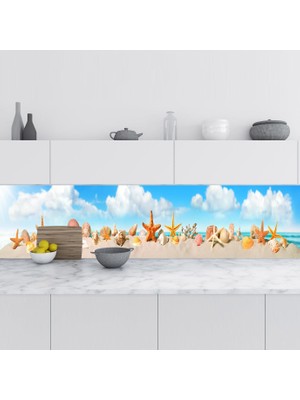 Sticker Art Mutfak Tezgah Arası Folyo Fayans Kaplama Folyosu Deniz Kabukları Panaromik 60X300 cm