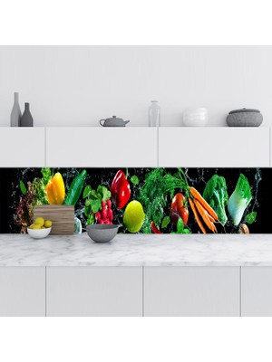 Sticker Art Mutfak Tezgah Arası Folyo Fayans Kaplama Folyosu Sebzeler 60X200 cm