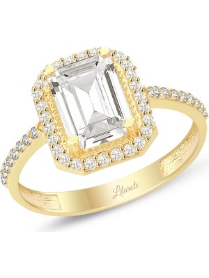 Lilarote Altın Rengi Baget Kare Taşlı Yüzük