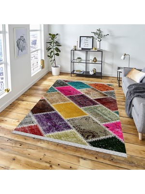 Decoser Halı Dekoratif Kilim Makinada Yıkanabilir Dijital Baskılı Renkli Eskitme Kaymaz Tabanlı Salon Koridor Mutfak Halısı NOVA-4012