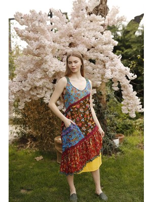 Kadın Yazlık Askılı Çiçekli Otantik Elbise - Esra Kandemir