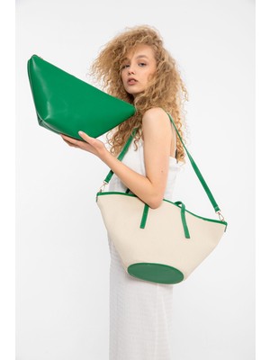 Saria Moda Yeşil Kadın Renkli Biyeli Tote Omuz Çantası