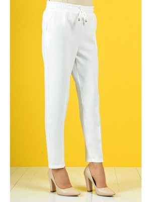 Öz Moda Kadın Beyaz Lastikli Havuç Pantolon