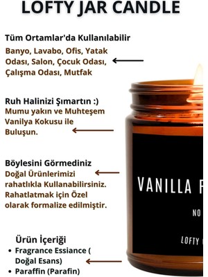 Lofty Çiçek Dekorlu Siyah Etiket Amber Kavanoz Mum Dekor Aromaterapi Rahatlatıcı Vanilya Kokusu 210 gr