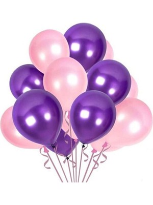 Trend Hediye Sepeti Metalik Pembe Mor Balon 20 Adet