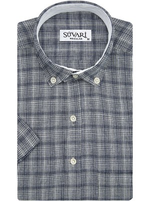 Süvari GM2017700090 Klasik Yaka EkoseDesenli Mavi Erkek Gömlek