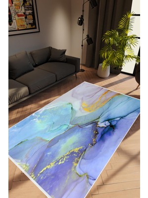 10 Post Online Salon Halısı Taş Mermer Modern Mavi Kaydırmaz Kesme Yıkanabilir Ince Halı Tüysüz Kilim